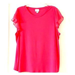 CeCe hot pink blouse with ruffled sleeves NWOT